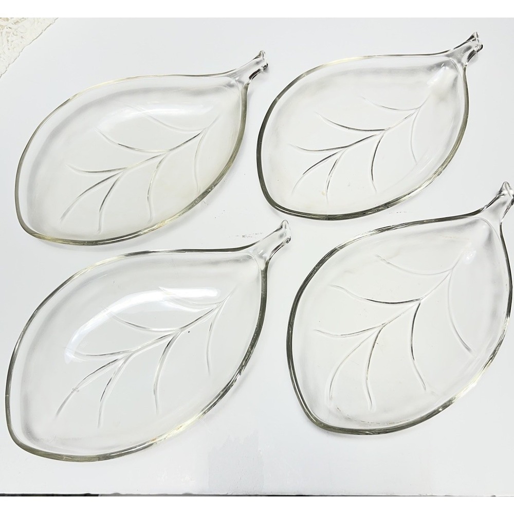 Vintage‎ Hazel Atlas Leaf Shape Clear Glass Snack Candy Dish